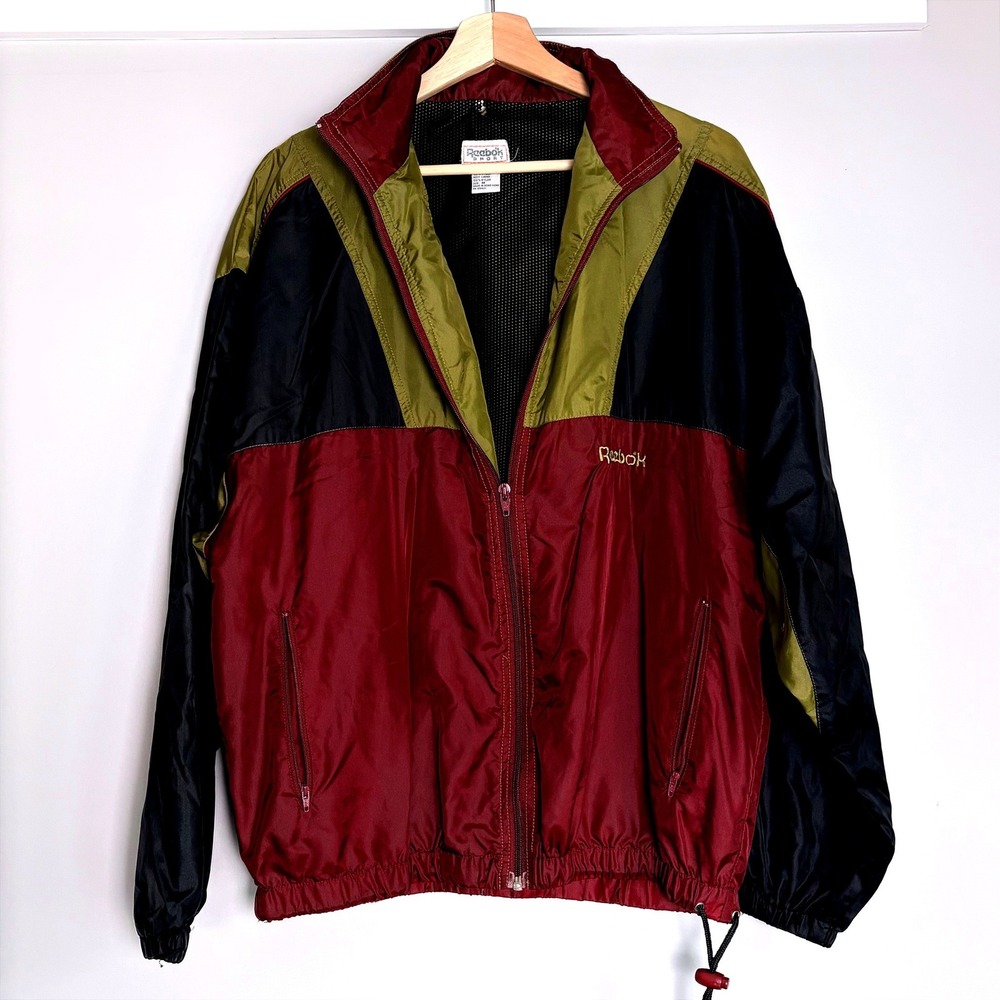 Vintage Reebok Sport Colorblock Windbreaker Jacket Burgundy Green Mens M